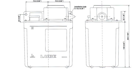 Motor driven continuous gear pump Dimensional drawing